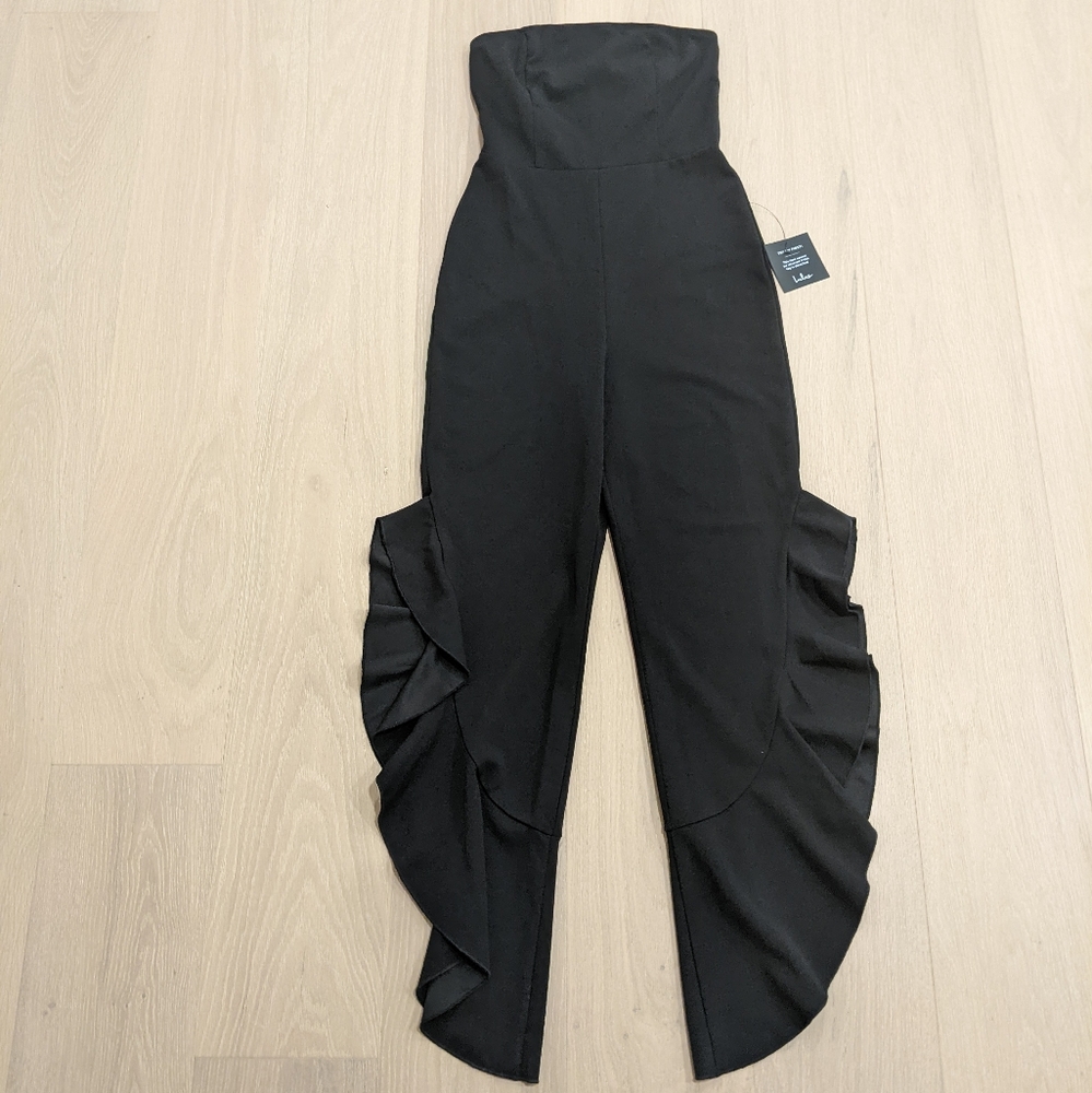 Lulu's Black Strapless Ruffle Jumpsuit